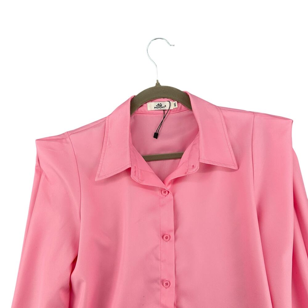 Mochy Vintage Y2K Square Shoulder Hot Pink Blouse Button Down M / L Career - Picture 4 of 6